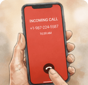 Hand declining an incoming call on phone