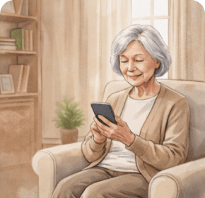 Person in armchair comfortably using smartphone